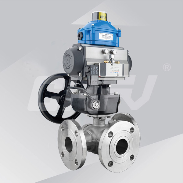 Pneumatic three-way ball valve